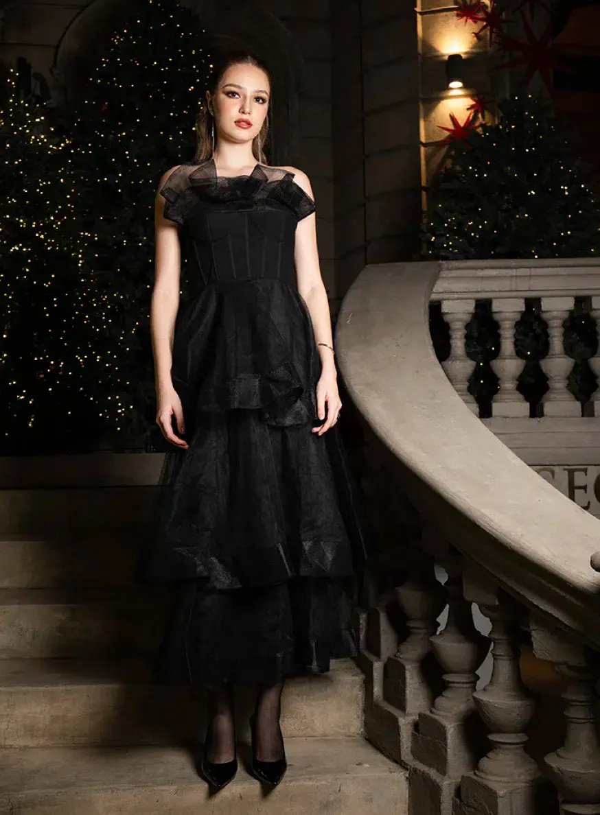 Barino Kascade Tiered Ruffle Midaxi Midi Black Size AU 10 photo 6