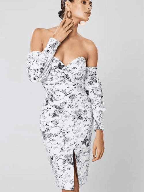 Winona Ming Off-Shoulder Dress Print Size 8 photo 2