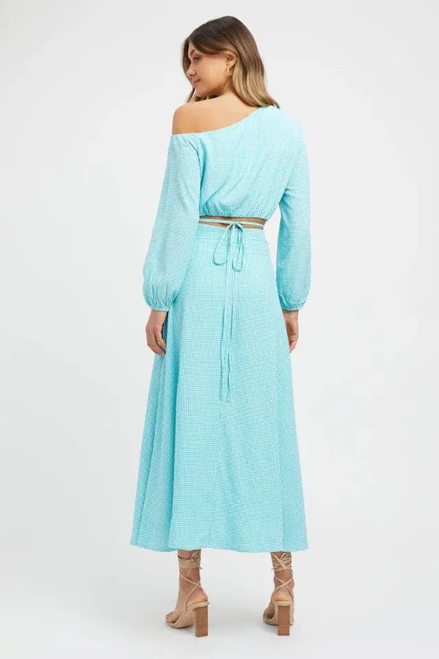 Kookai Brady Long Sleeve Top and Midi Skirt Set Aqua/White Size 36 / AU 8 photo 3