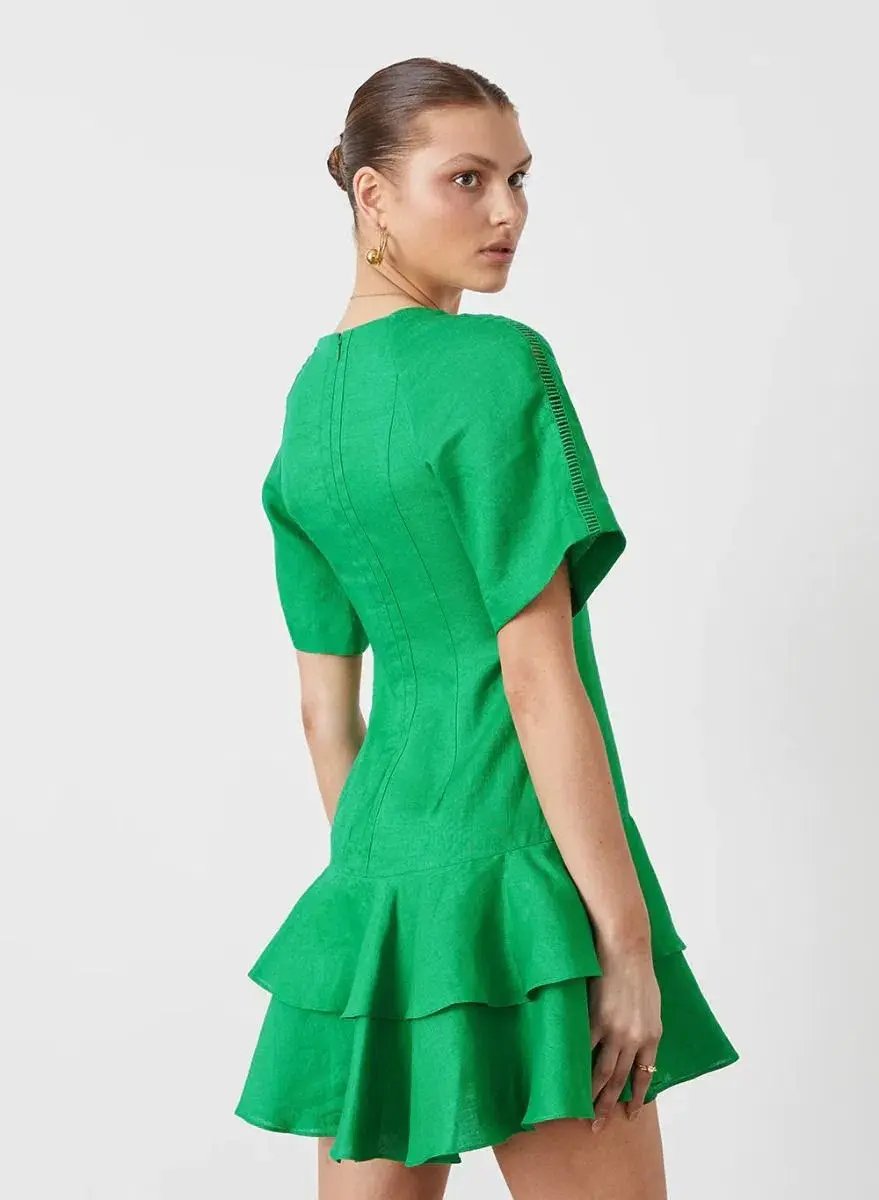 Joslin Gwen Linen Mini Dress Green Size 18 photo 4