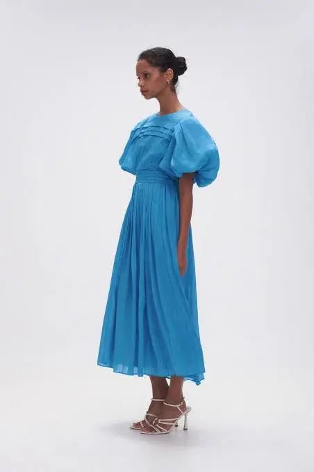 Aje Sylvia Pintuck Midi Dress Azure Blue Size 8 photo 4