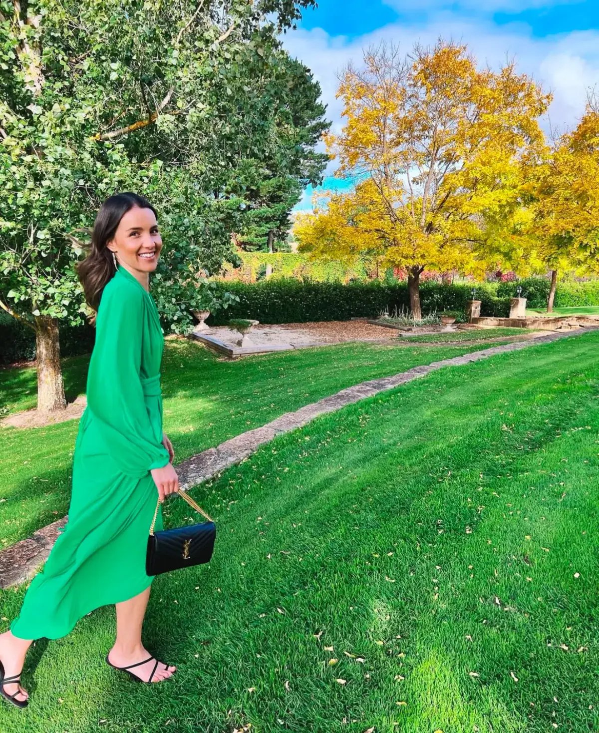 Carla Zampatti Modern Love Waterfall Midi Dress in Apple Green Size 8 photo 3
