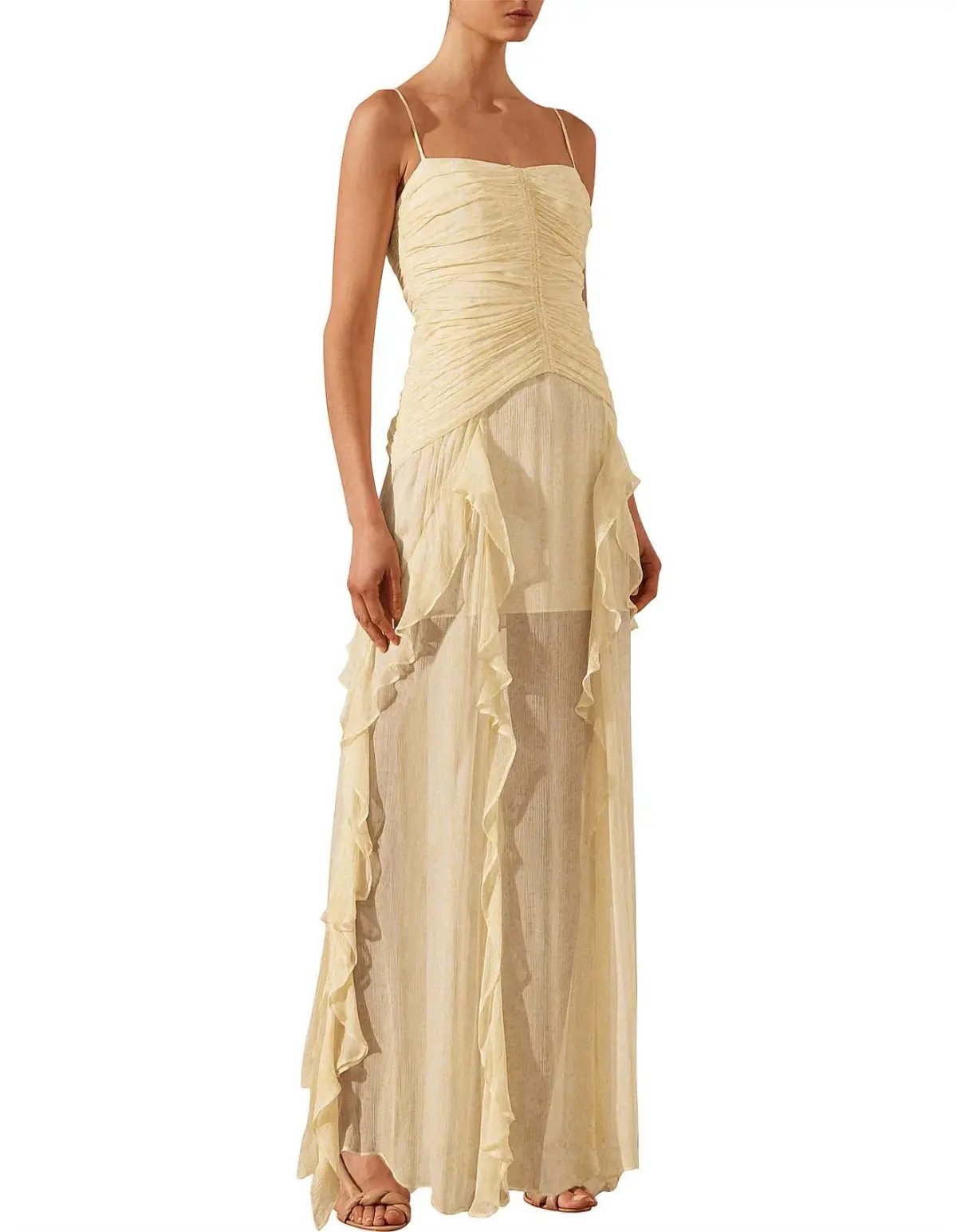 Shona Joy Gina Ruched Frill Maxi Dress in Limoncello Size 8 photo 2