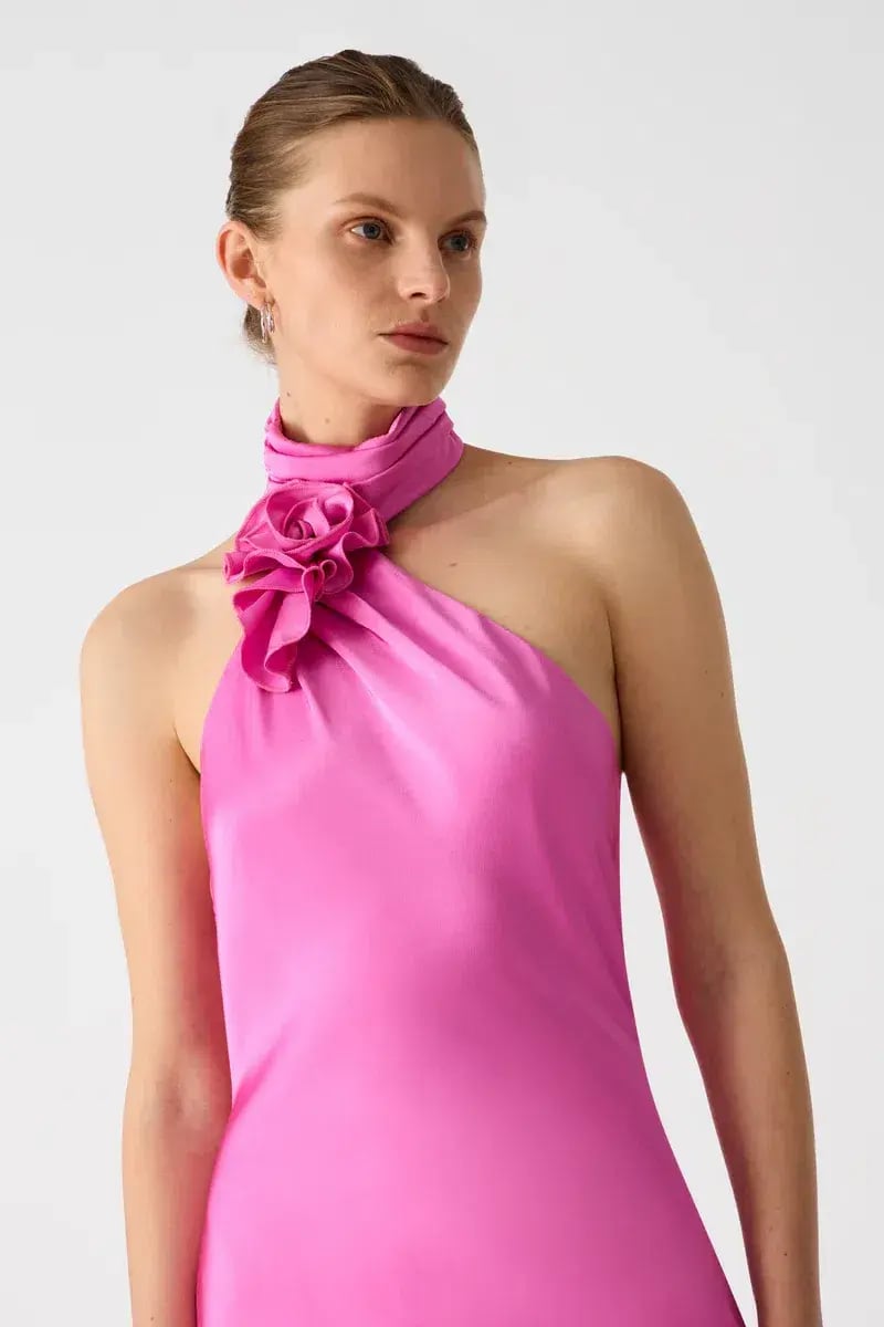 MISHA Teresa Rosette Detail Satin Gown Purple Rose Size 6/XS photo 2