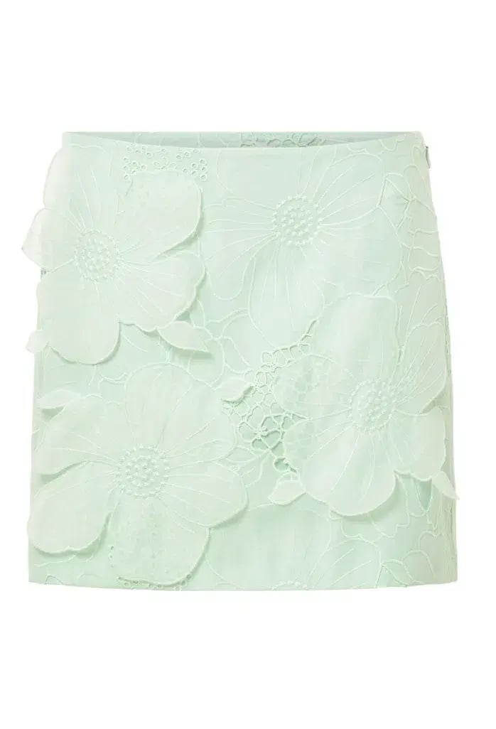 Oroton Tie Neck Lace Top Size AU 8 & Lace Mini Skirt Size AU 10 Set Sea Spray photo 7