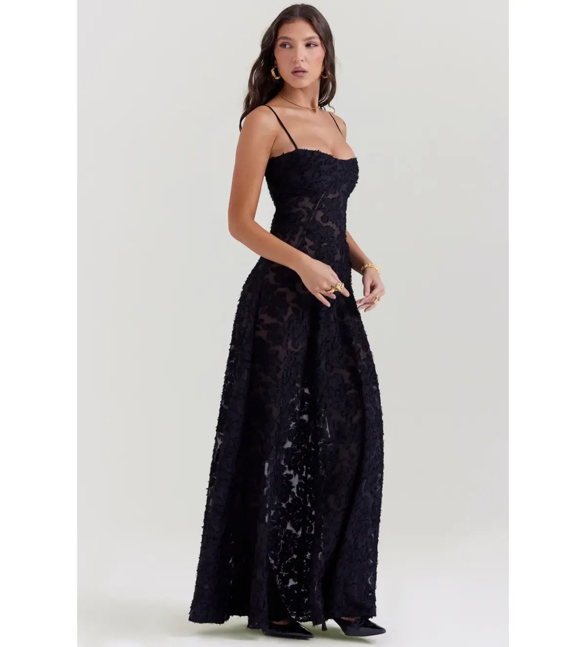 House of CB Seren Floral Lace Back Maxi Dress Black Size S/AU 8 photo 2