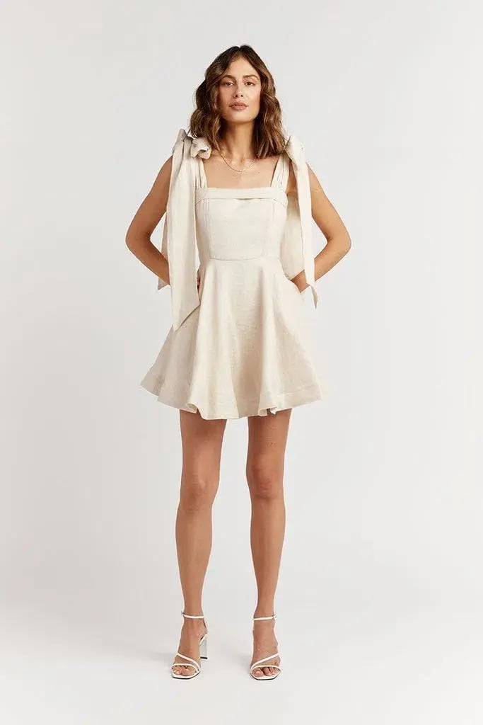 Dissh Aisle Pearl Linen Bow Mini Dress Cream Size 8 photo 2