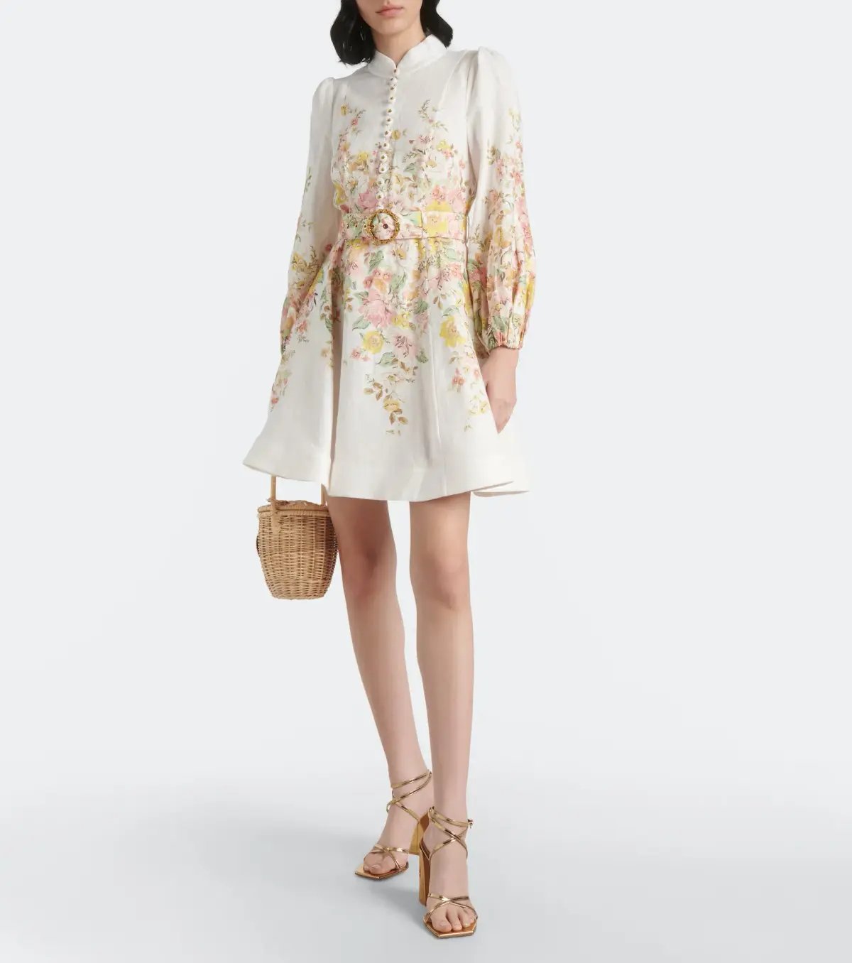 Zimmermann Matchmaker Buttoned Mini Dress Ivory Coral Floral Size 4/ AU 16 photo 3