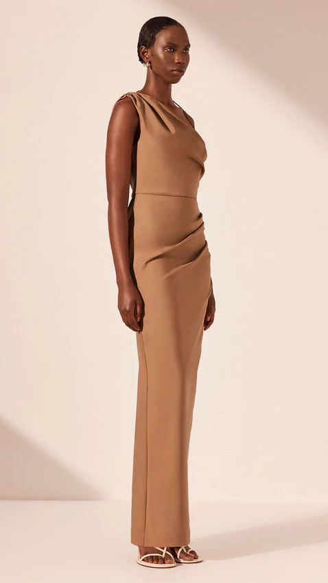 Shona Joy Lani Asymmetrical Gathered Maxi Dress - Cinnamon photo 3
