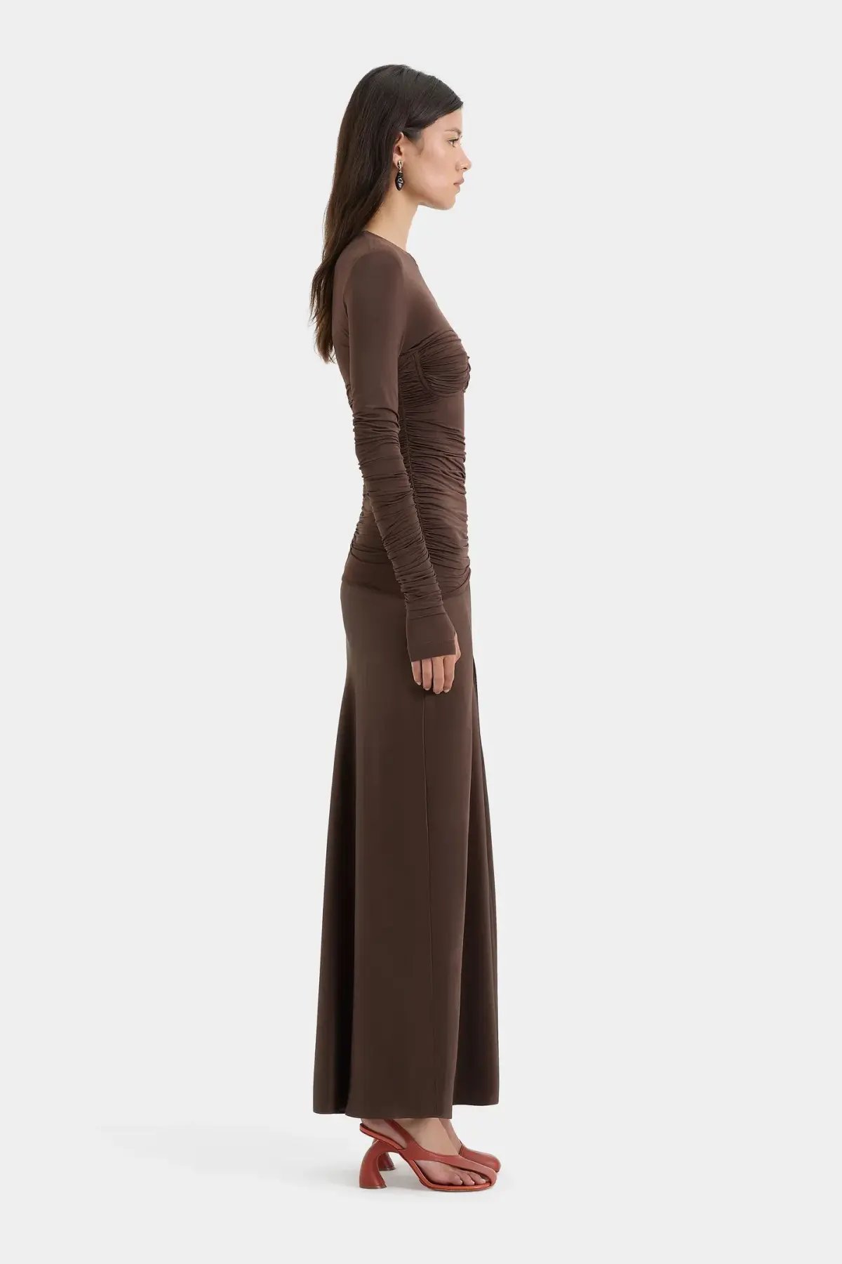 Sir Alessia Draped Jersey Satin Maxi Gown Brown Size 8 photo 3