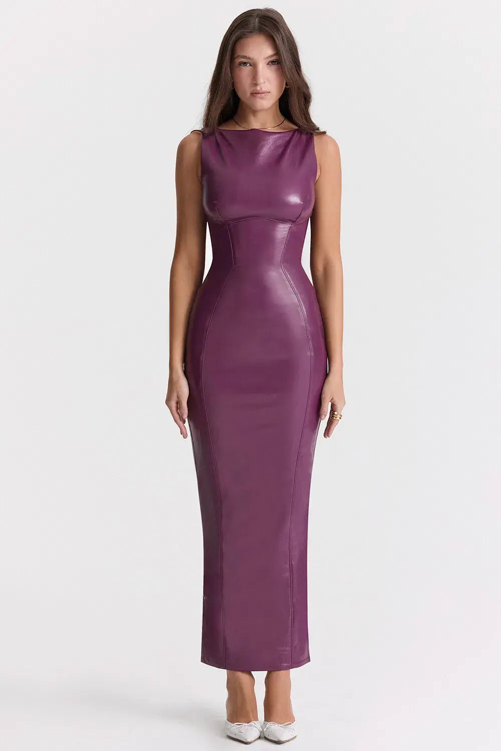 House of CB Sahara Merlot Vegan Leather Maxi Dress Purple Size Small / AU 8 photo 2
