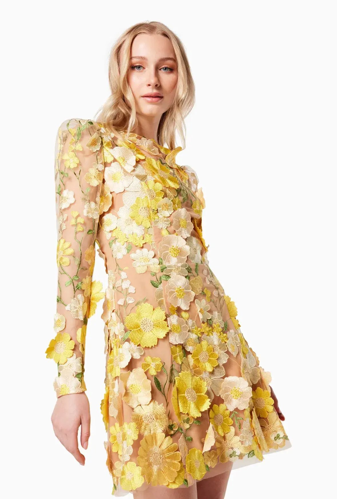 Elliatt Goldenvoice 3D Floral Mini Dress Yellow Size L / AU 12 photo 4