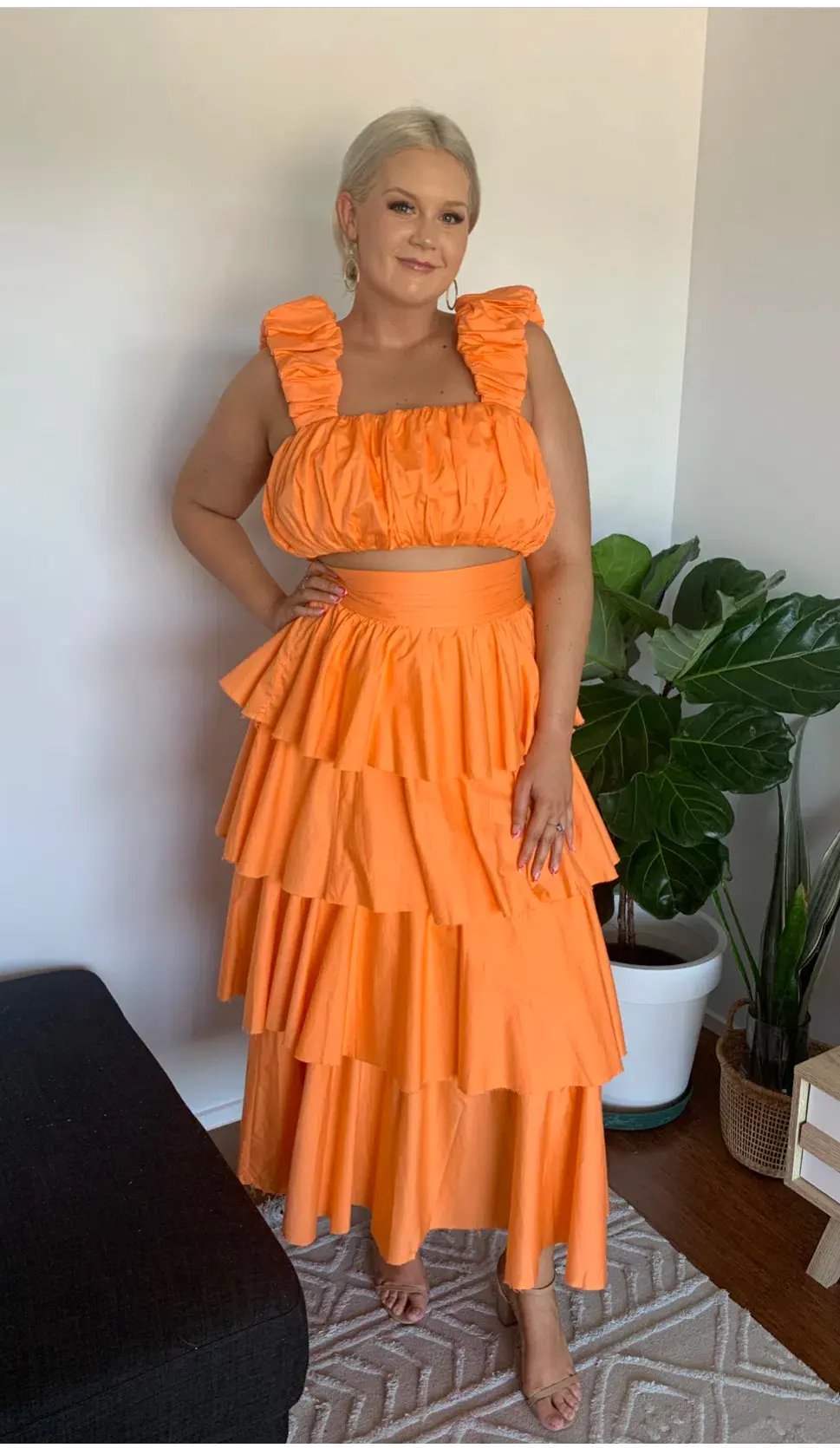 Aje Medina Set Crop Top & Tiered Skirt Orange Size 14 photo 2