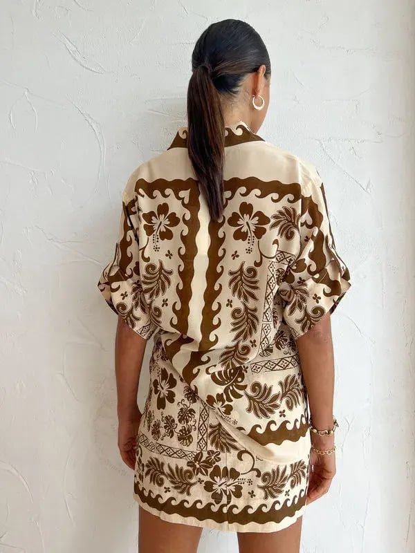 Alemais Tropic Shirt and Sarong Set Choc / Cream Size 10 photo 3