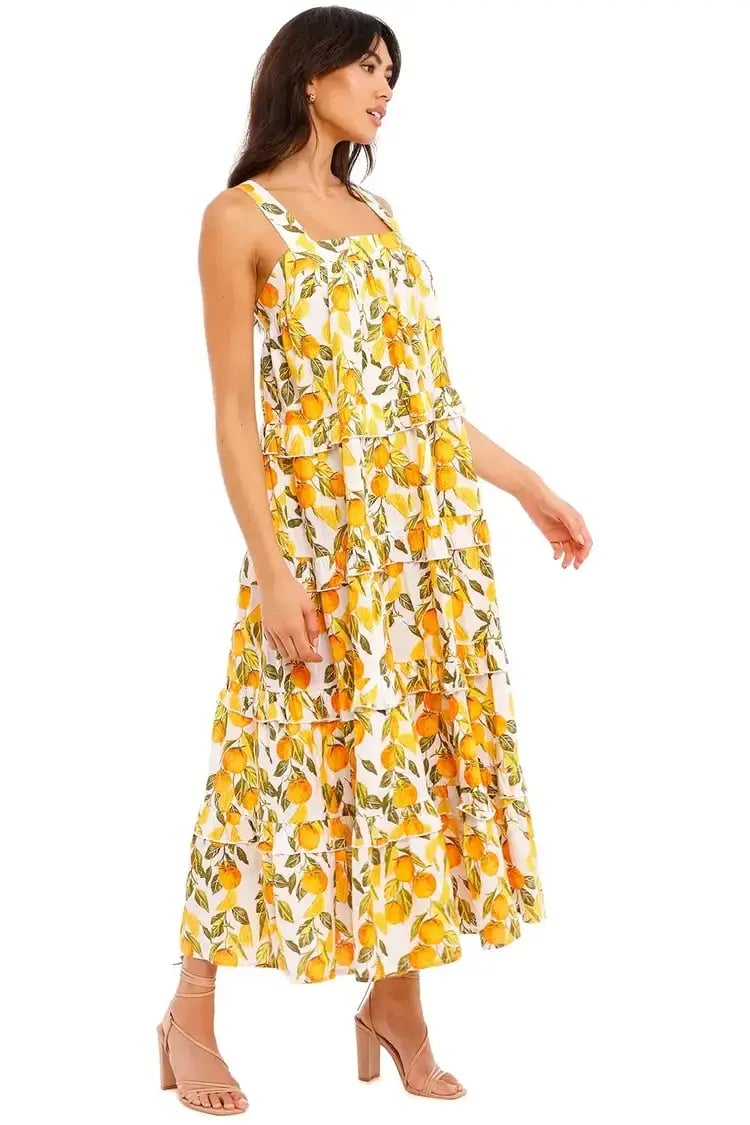 Never Fully Dressed Orange Grove Scallop Dress Yellow Print Size 16 photo 2