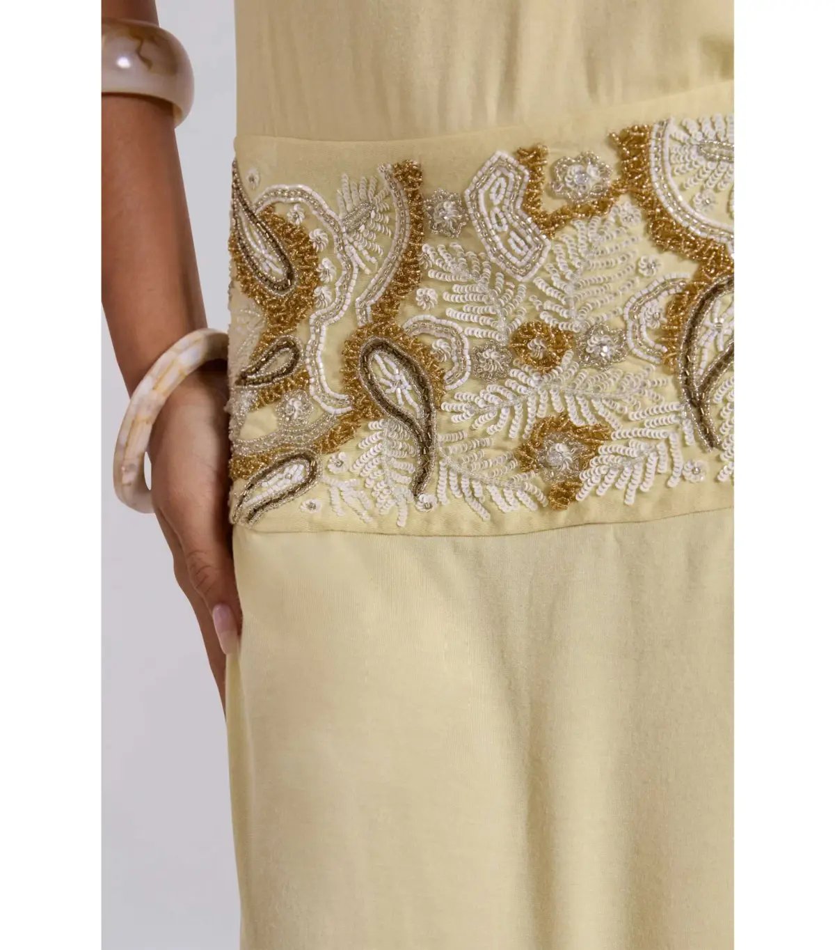Jaded London Darya Hand Beaded Backless Maxi Dress in Butter Size AU 6 photo 3