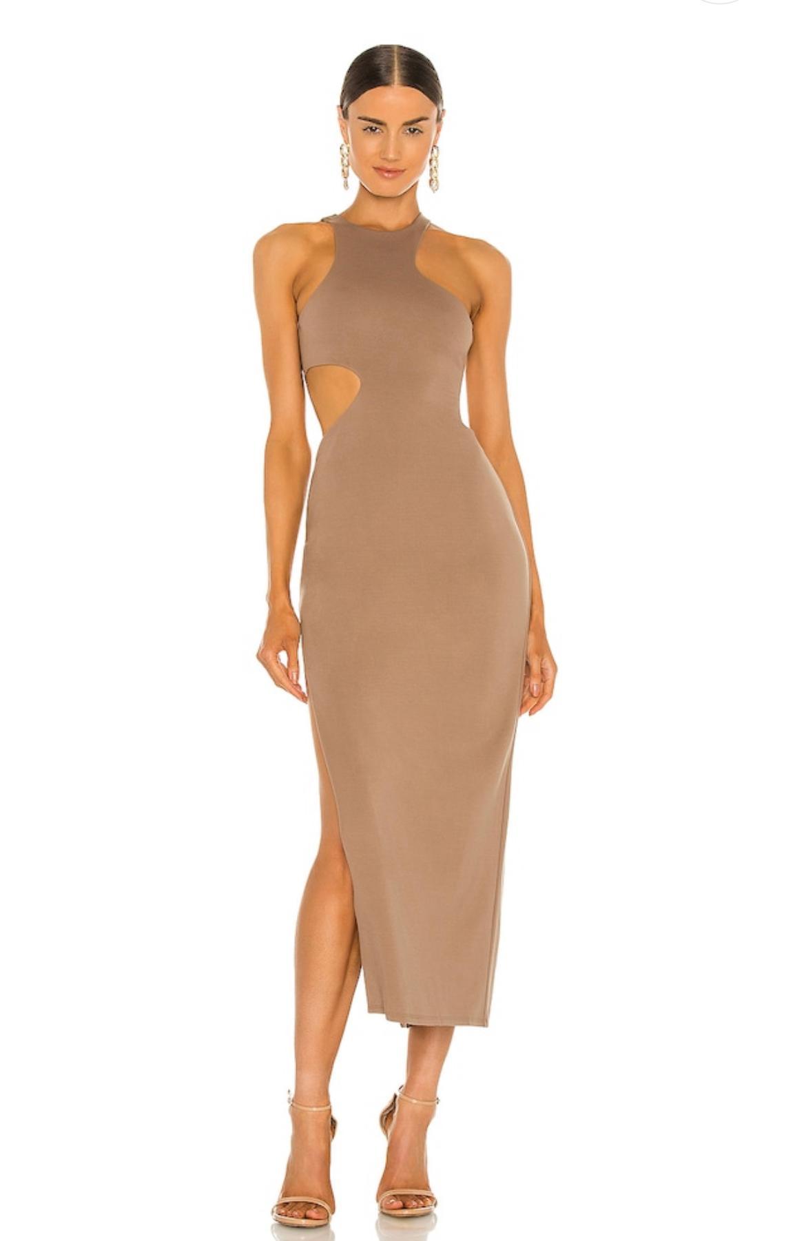 x REVOLVE Rylan Midi Dress in Taupe photo 2
