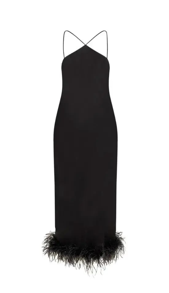 De La Vali Dress With Feathers Midi Dress in Black Size 8 photo 4