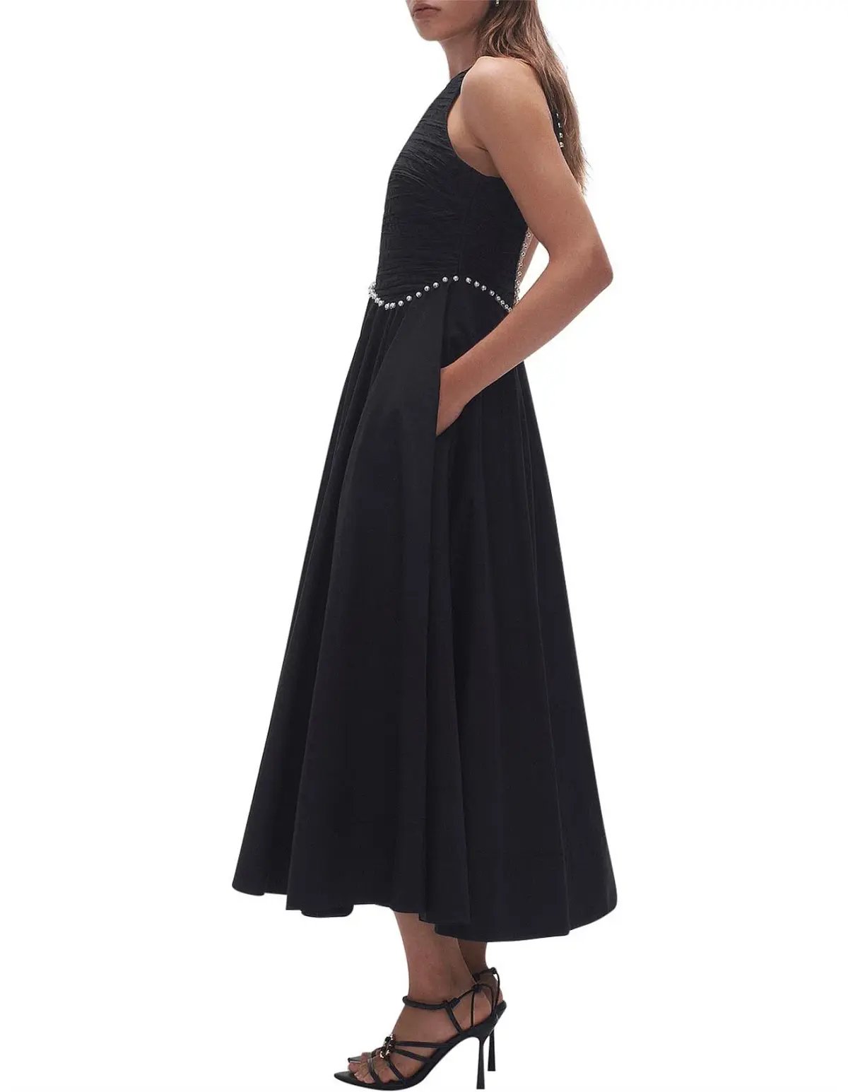 Aje Florence Pearl Trim Midi Dress Black Size 10 photo 2