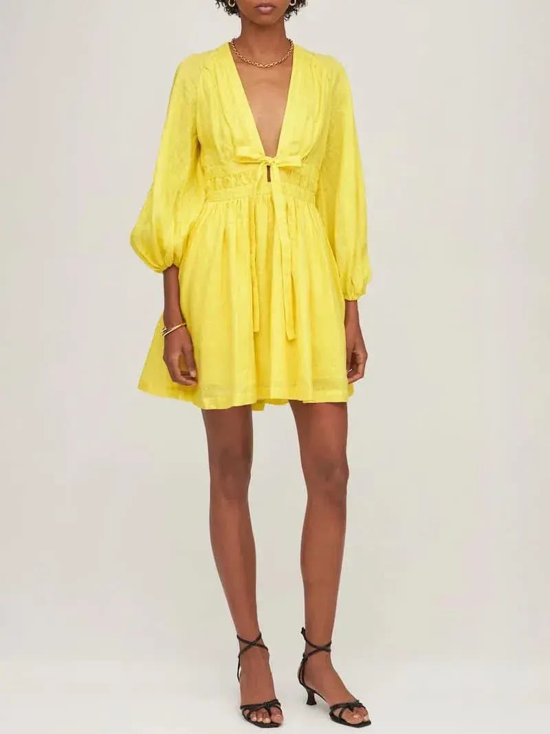 Zimmermann Shelly Plunge Mini Dress Yellow Size 0/Au 8 photo 2