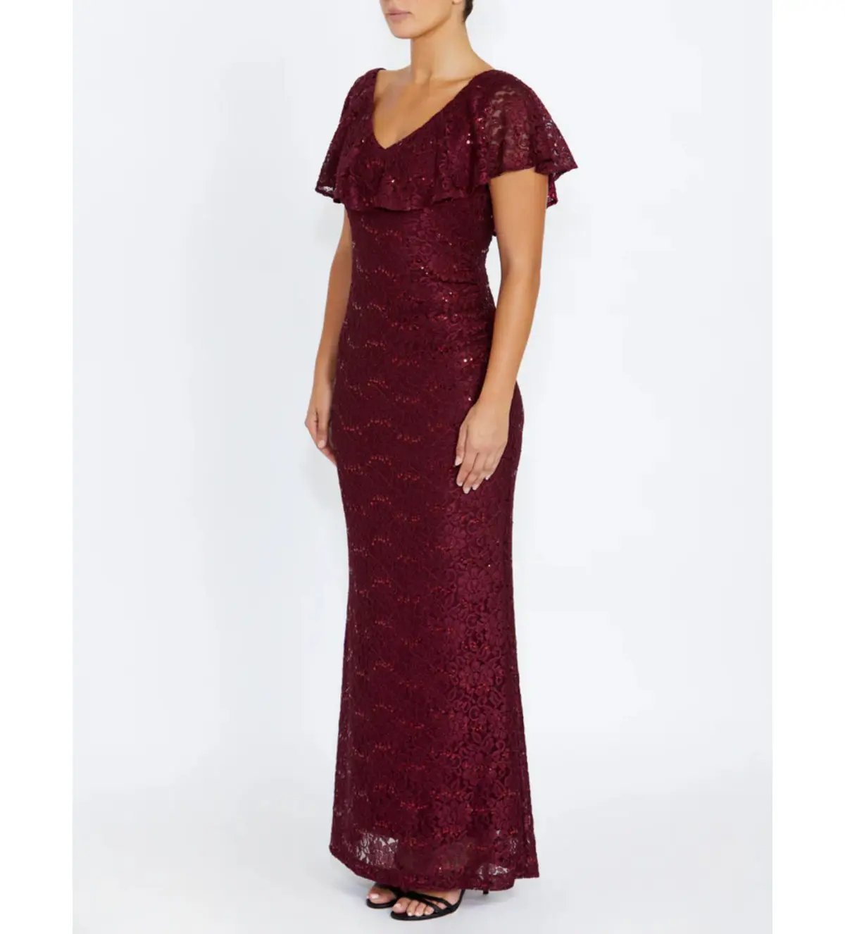 Anthea Crawford Trudy Malbec Sequion Lace Gown in Red Size 18 photo 2