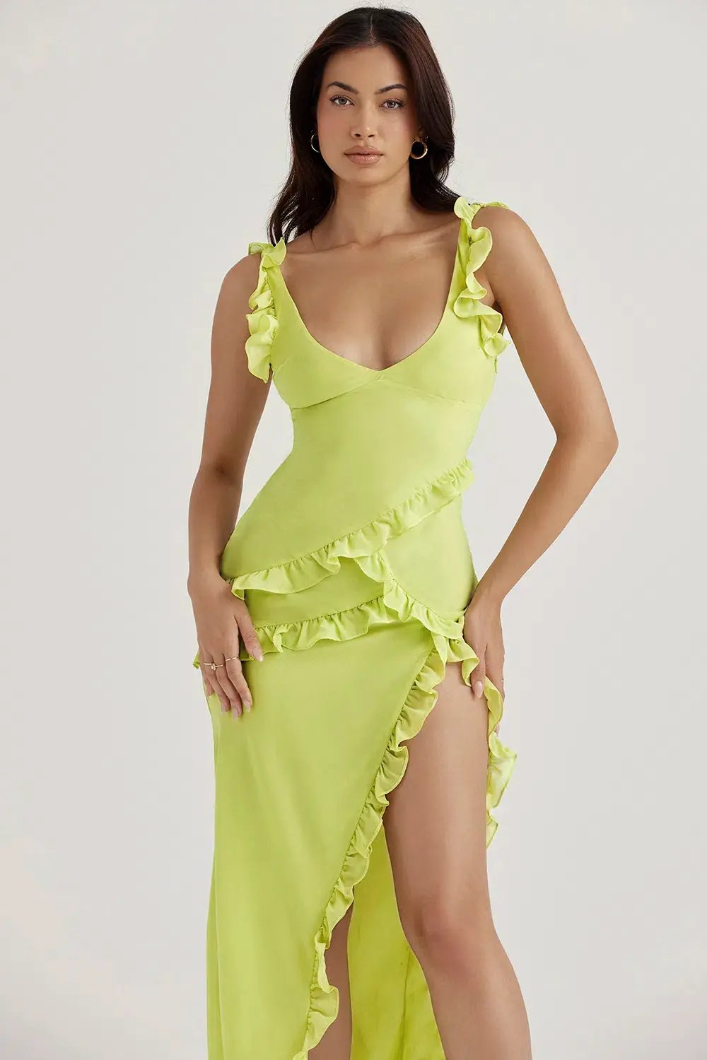 House of CB Pixie Ruffle Maxi in Lime Green Size 8 / Small photo 5