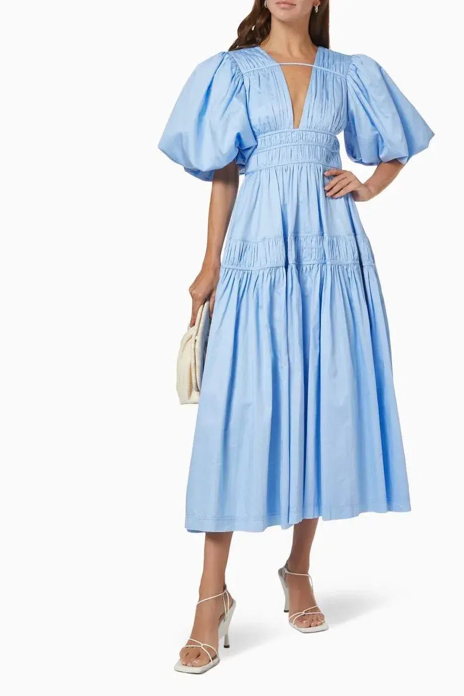 Aje Fallingwater Gathered Midi Dress Light Blue Size L / AU 12 photo 3