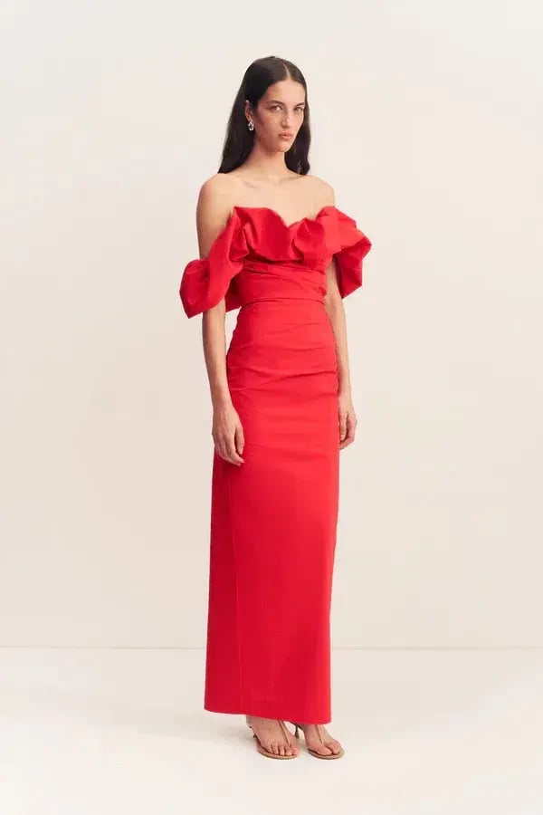 Shona Joy Campbell Off Shoulder Bubble Maxi Dress Goji Size AU 12 photo 2
