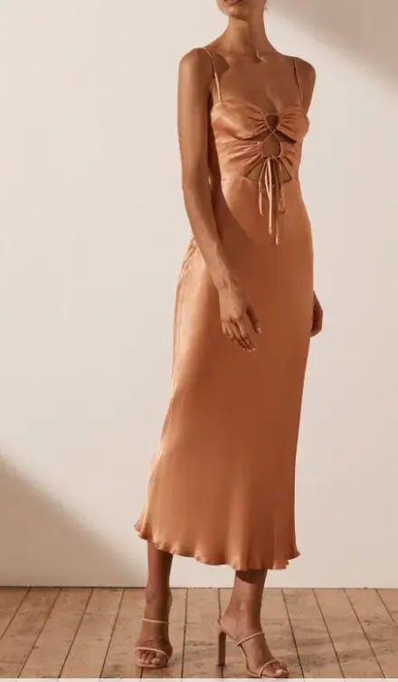 Shona Joy Eloise Lace Up Midi Dress in Caramel Size 6 photo 3