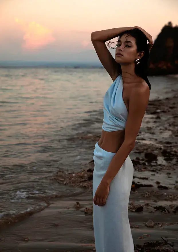 Sir The Label Iris Knot Top and Asymmetric Midi Skirt Set Light Blue Size 1 / AU 8 photo 4