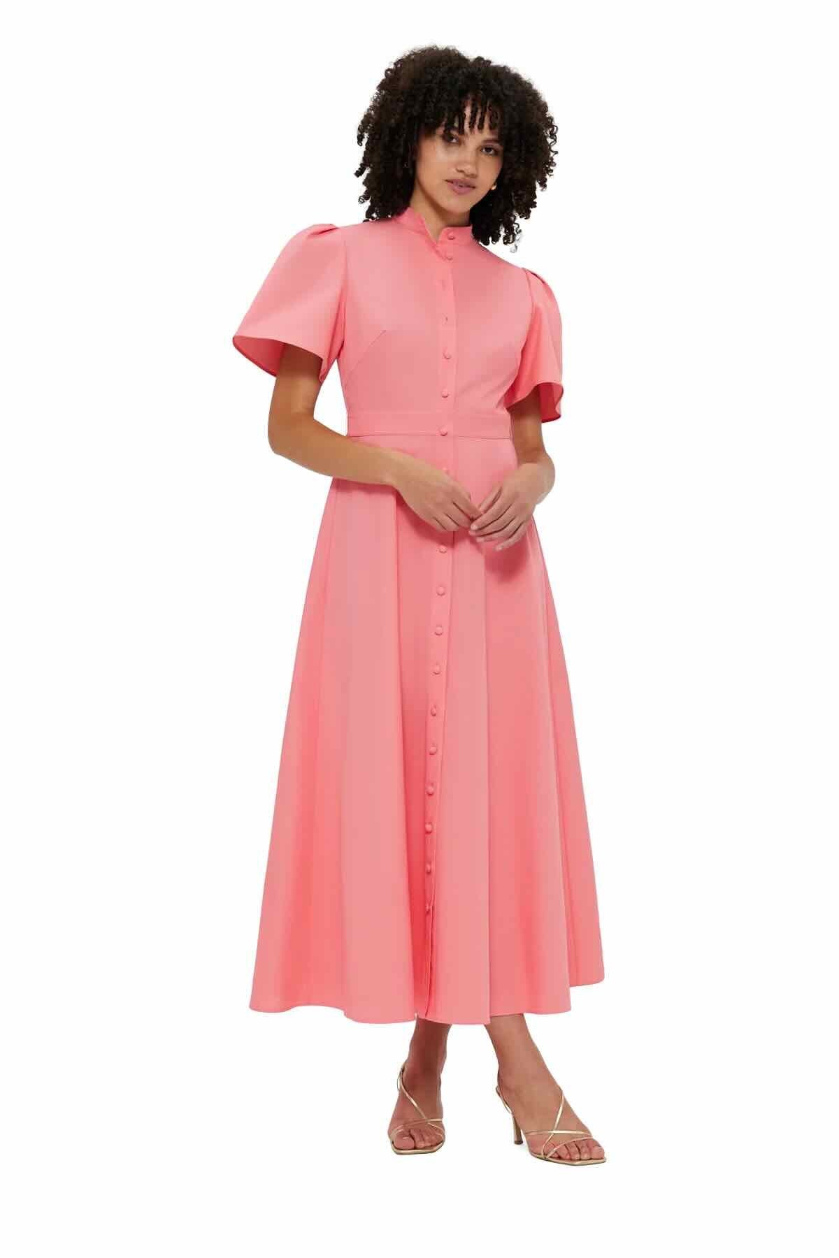 LEO LIN BIANCA SHORT SLEEVE MIDI DRESS - STRAWBERRY PINK photo 5