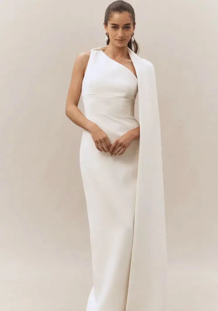 Rachel Gilbert Clara Stretch Crepe Wedding Dress Midi Ivory Size AU 8 photo 2