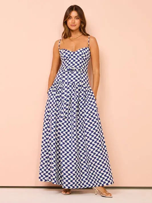 Shona Joy Erica Panelled Bustier Maxi Dress Ivory/Navy Size 14 photo 2