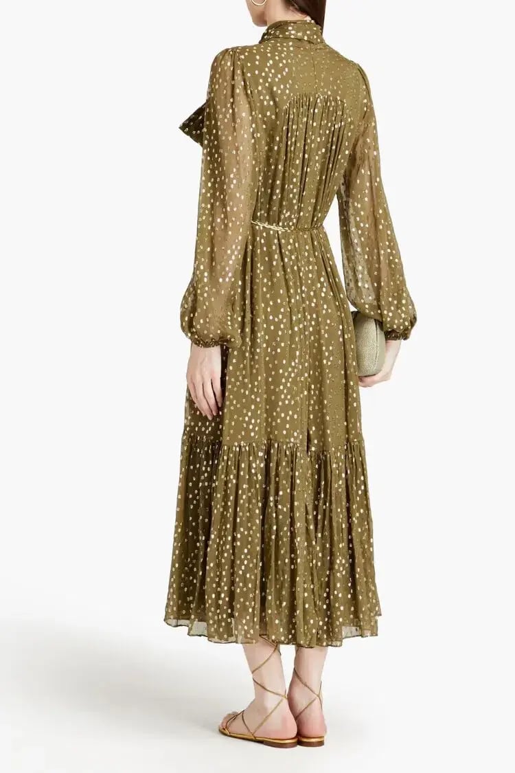 Zimmermann Billow Pussy-bow Metallic Fil Coupé Silk-blend Crepon Midi Dress Green Size AU 10 photo 2