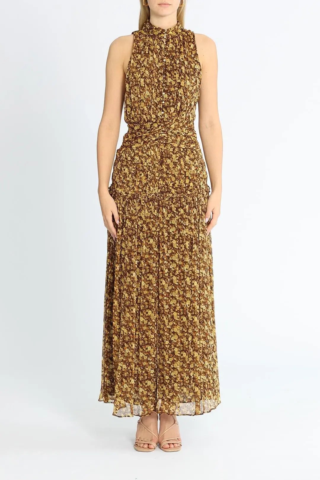 Shona Joy Carmela Sleeveless Midi Dress Khaki Print Size 12 photo 2