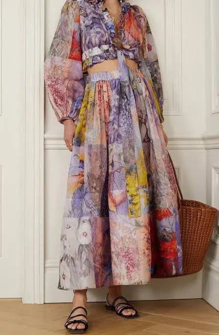 Zimmermann Botanica Crop Bodice Top and Midi Skirt Set Book Print Size 0 / AU 8 photo 2