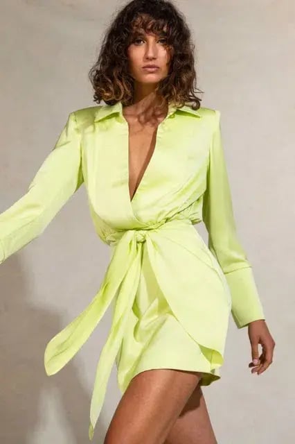 MISHA Reidun Satin Mini Dress Lime Punch Size 12/L photo 2