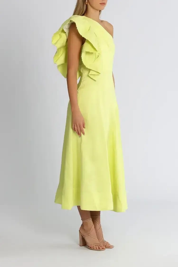 Aje Bonjour Asymmetric Midi Dress in Lime Green Size 8 photo 2