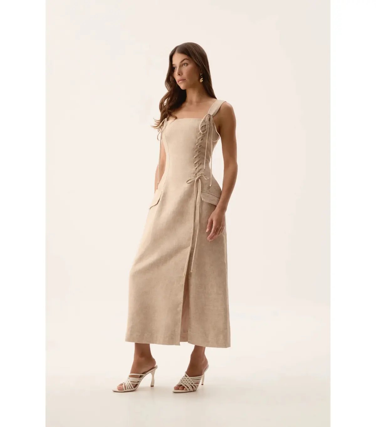 Aje Morgan Midi Dress Dune Beige Size 8/S photo 3