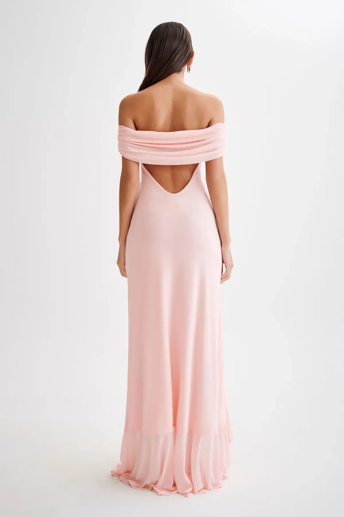 Meshki Audrey Off Shoulder Mesh Maxi Dress Pale Pink Size 6 photo 2