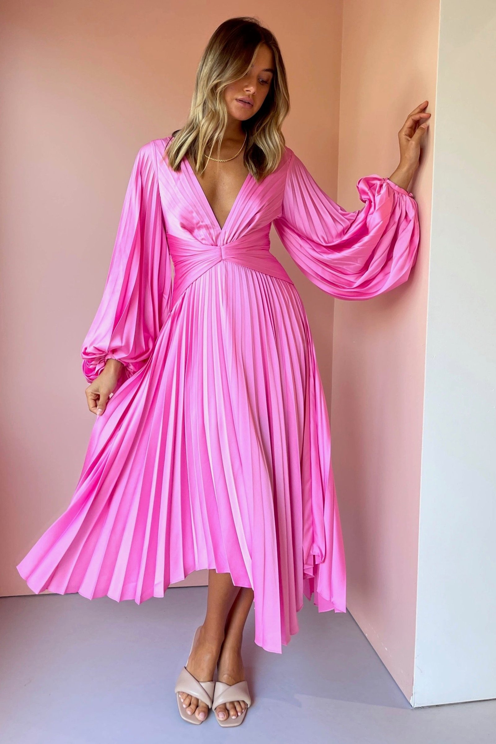 ACLER PALMS PLEAT DRESS - CONFETTI PINK photo 4
