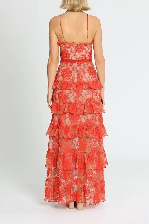 Nicholas Rosie Lace Tiered Gown Red Size 10 photo 4
