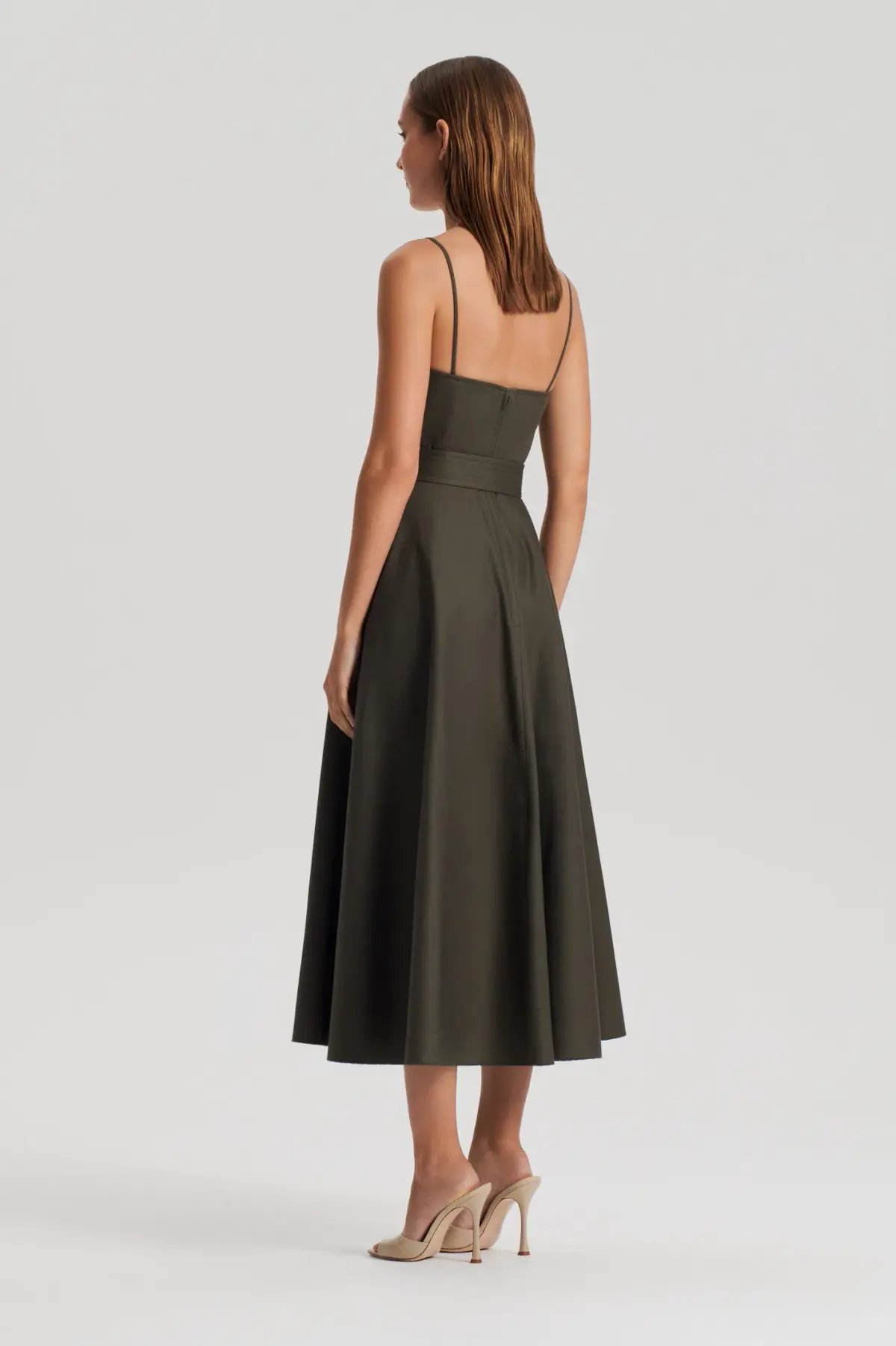 Scanlan Theodore Sateen Resin Trim Dress Khaki Size 10 photo 3