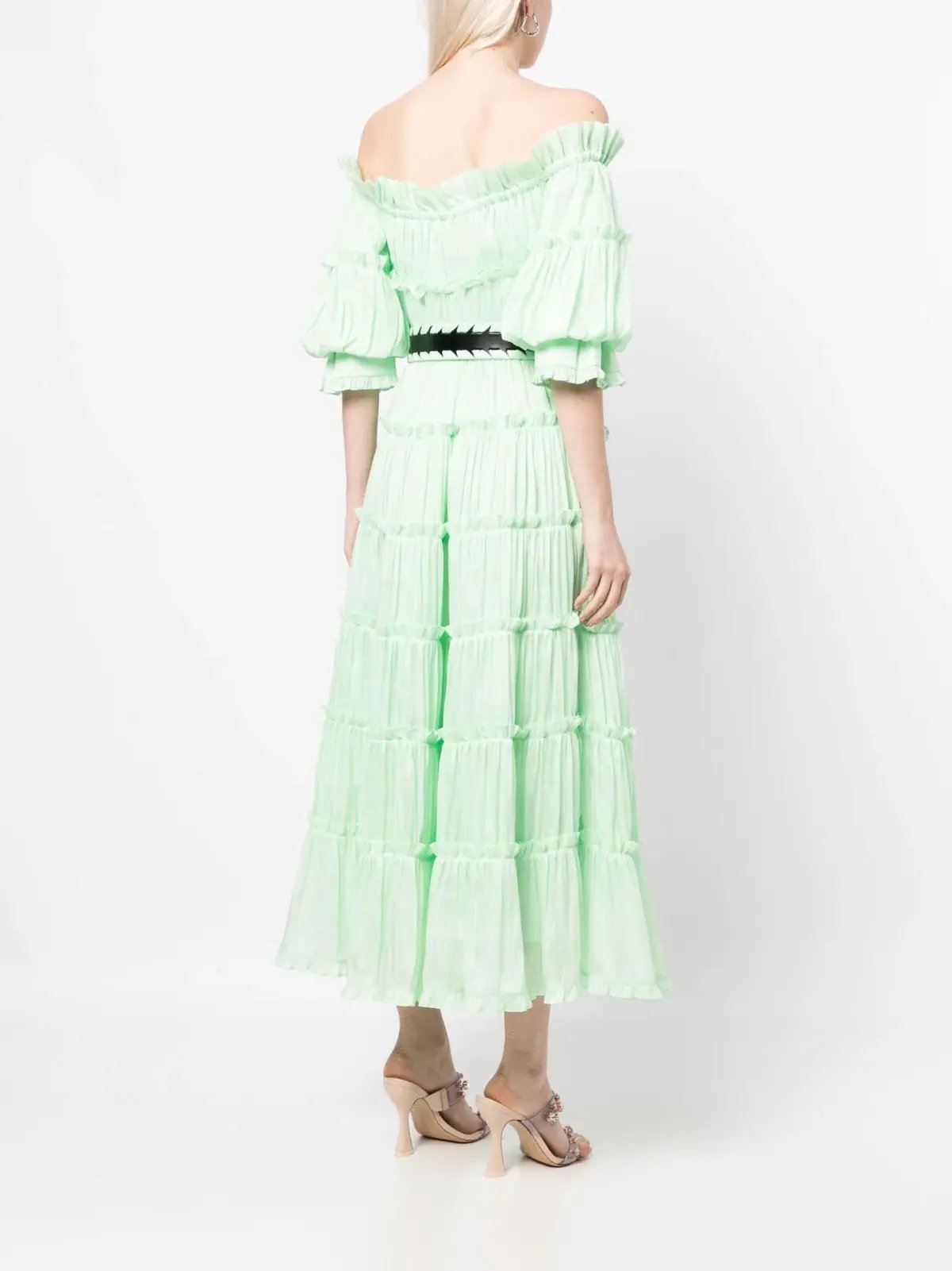 Leo Lin Rue Off Shoulder Tiered Dress Mint Size 12 photo 2