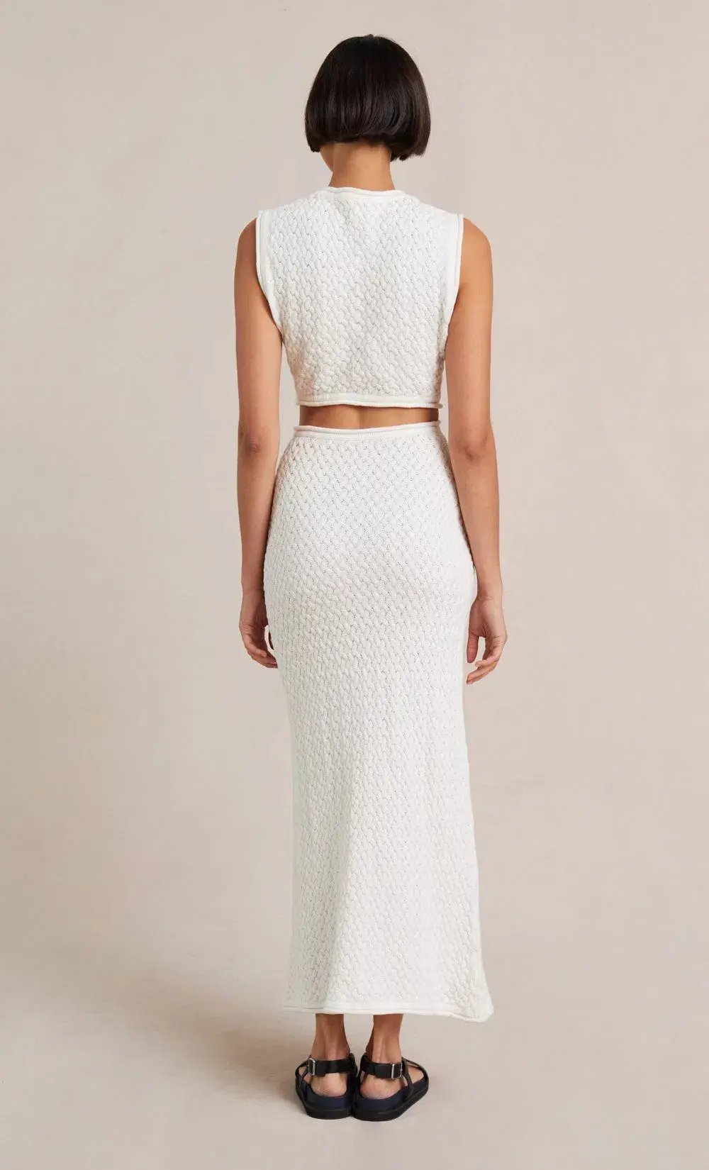 Bec & Bridge Effie Knit Cut Out  Midi Dress White Size 8 photo 3