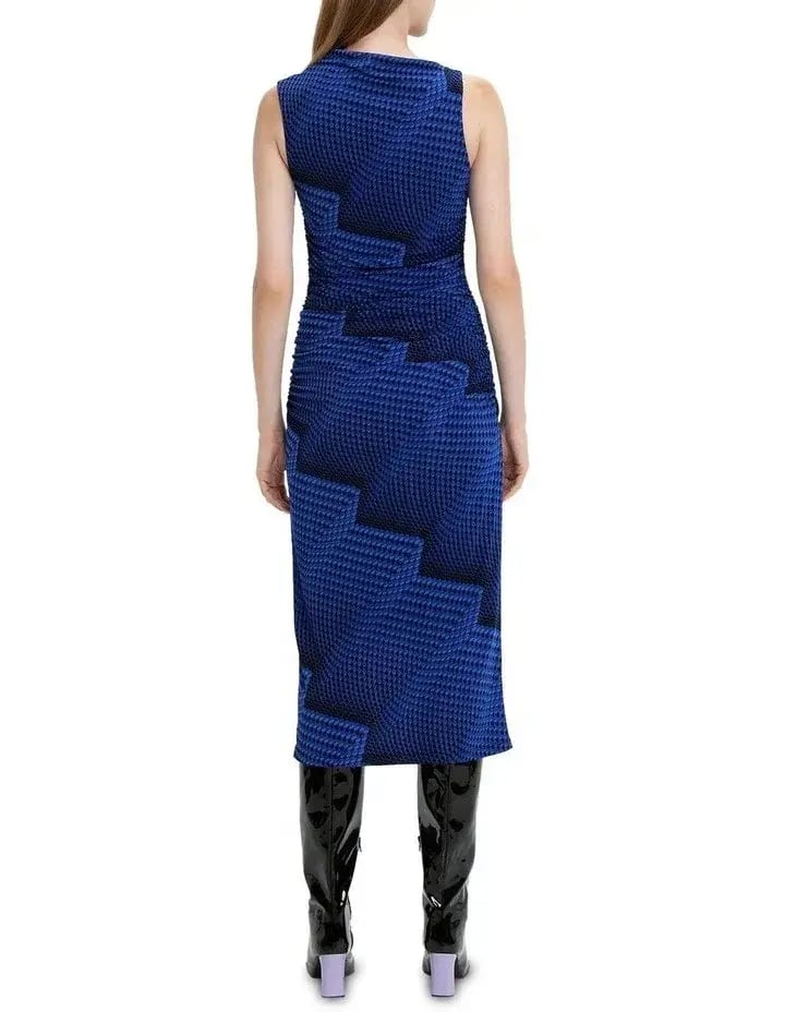Cue Jersey Rushed Dress Blue Print Size 8 photo 3