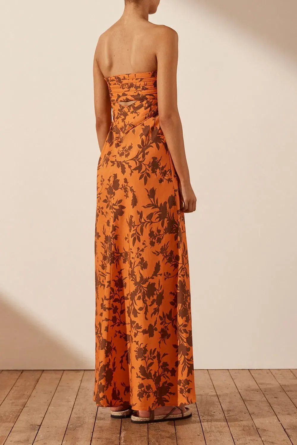 Shona Joy Uli Linen Corded Strapless Maxi Dress Print Size 8 photo 3