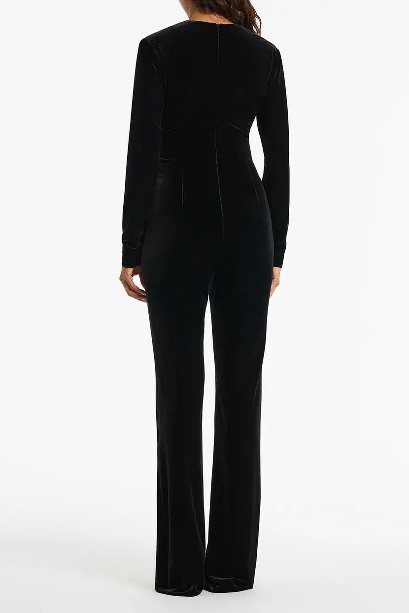 Carla Zampati Velvet Plunge Jumpsuit Black Size 6 photo 4