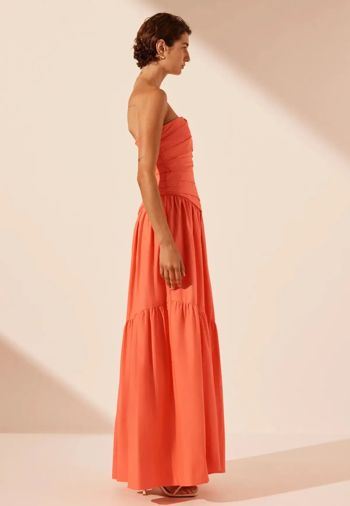 Shona Joy Maiori Strapless Tiered Maxi Dress in Coral Size 6 photo 4