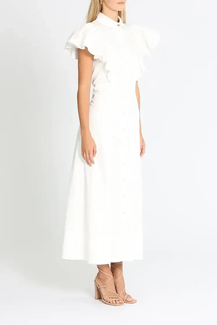 Aje Kindred Frill Sleeve Midi Dress Ivory Size 10 photo 2